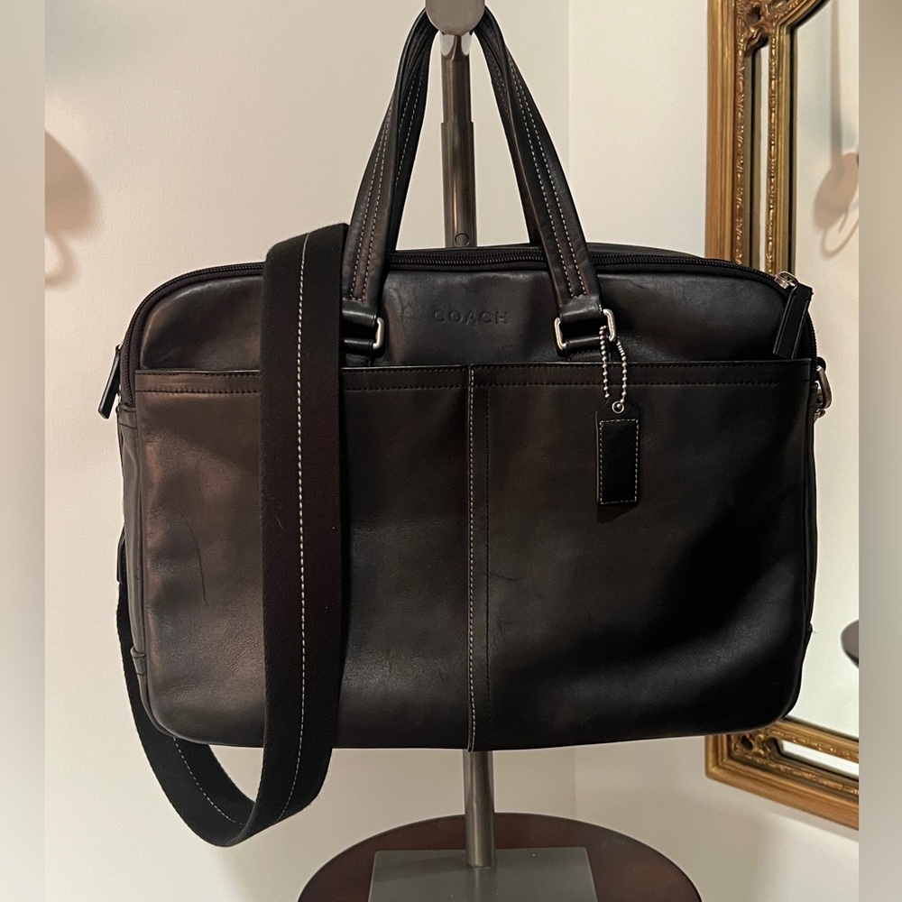 COACH Lexington Smooth Black Leather Office COMMUTER BRIEFCASE LAPTOP BAG F70707